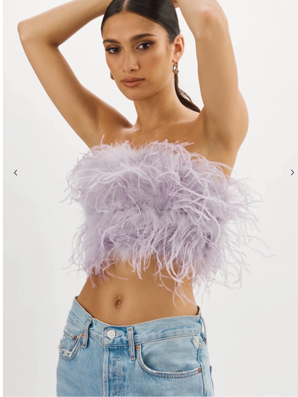 LAMARQUE lavender feather-trimmed strapless top.